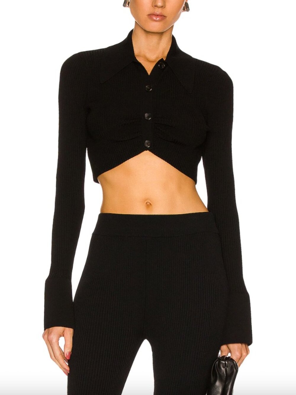 $295 NWT A.L.C. Black Cropped Knit Ribbed Polo Ashlyn Sweater Shirt size M